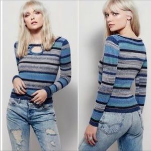Free People Stripe Keyhole Sweater M